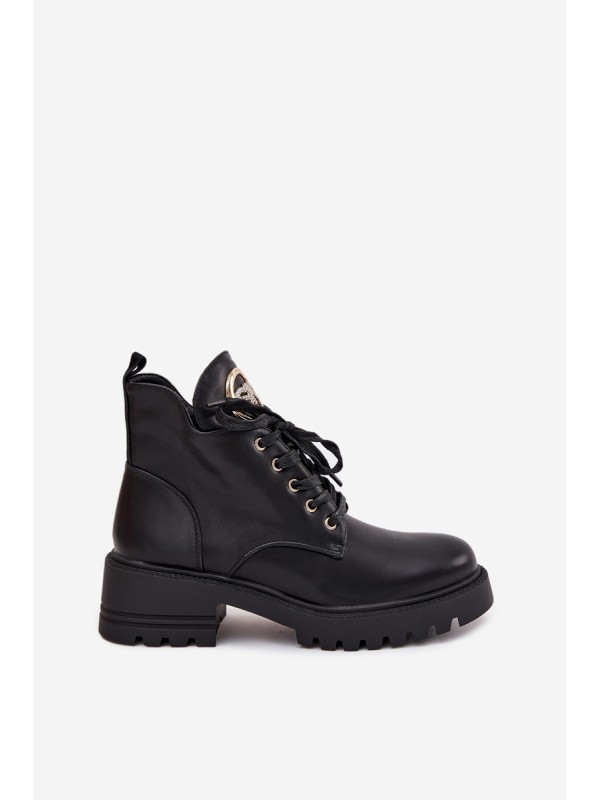 Warm Ladies Ankle Boots with Gold Detail Black Kavirae