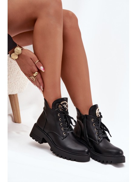 Warm Ladies Ankle Boots with Gold Detail Black Kavirae