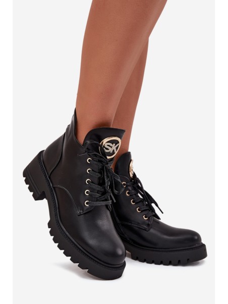 Warm Ladies Ankle Boots with Gold Detail Black Kavirae