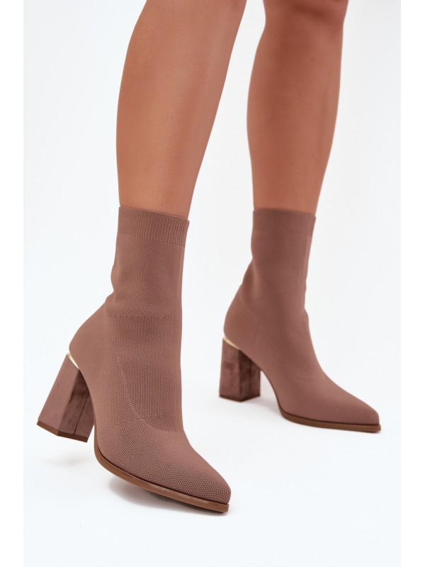 Fabric Slip-On Women's Ankle Boots on Heel Beige Virelle