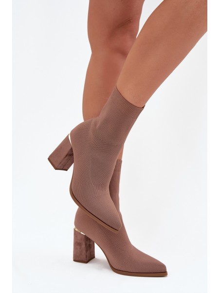 Fabric Slip-On Women's Ankle Boots on Heel Beige Virelle