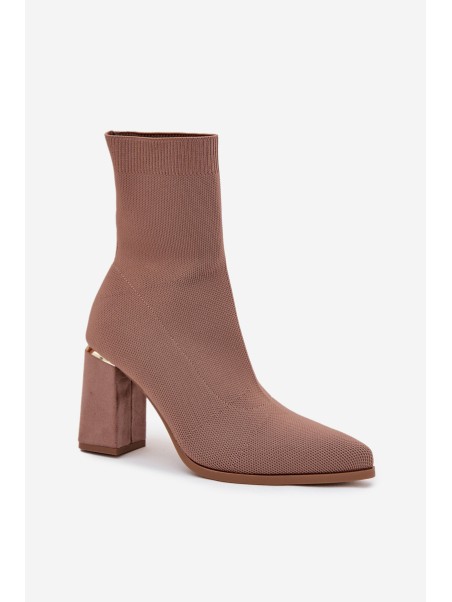 Fabric Slip-On Women's Ankle Boots on Heel Beige Virelle