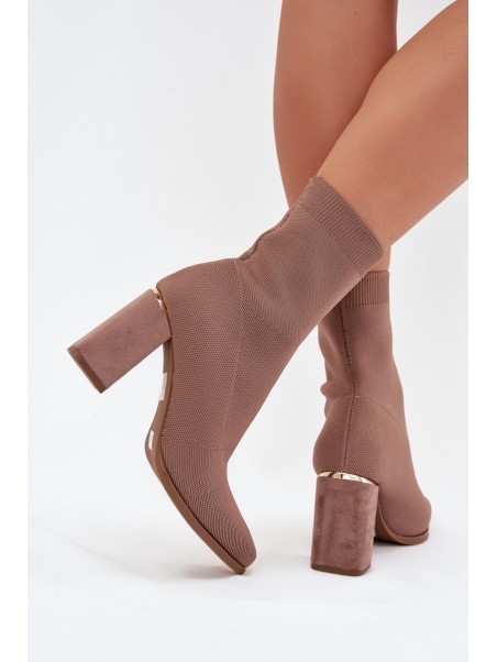 Fabric Slip-On Women's Ankle Boots on Heel Beige Virelle