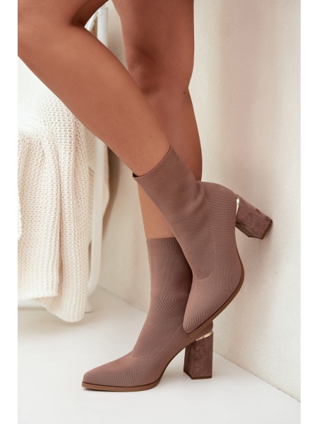 Fabric Slip-On Women's Ankle Boots on Heel Beige Virelle