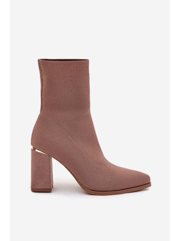 Fabric Slip-On Women's Ankle Boots on Heel Beige Virelle