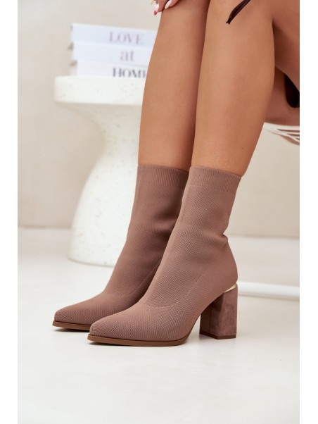 Fabric Slip-On Women's Ankle Boots on Heel Beige Virelle