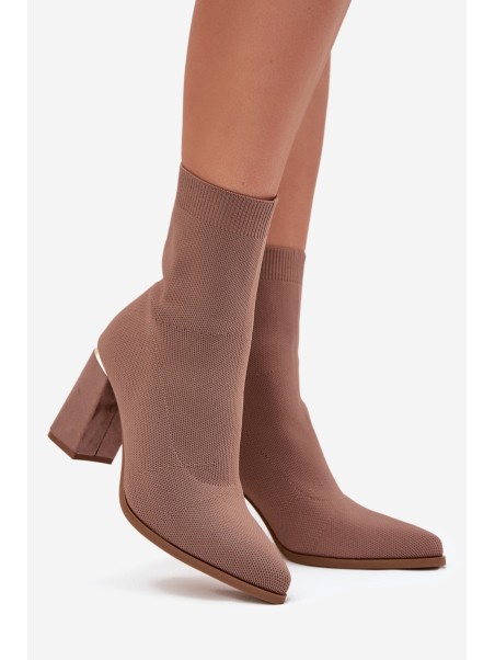 Fabric Slip-On Women's Ankle Boots on Heel Beige Virelle