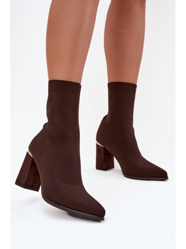 Fabric Slip-On Women's Heeled Boots Chocolate Virelle