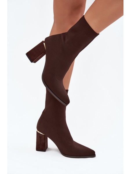 Fabric Slip-On Women's Heeled Boots Chocolate Virelle