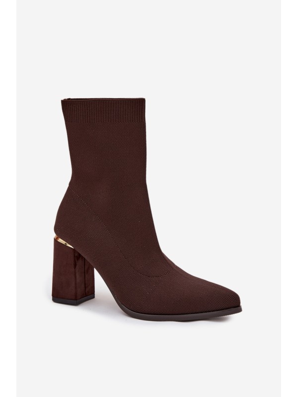 Fabric Slip-On Women's Heeled Boots Chocolate Virelle