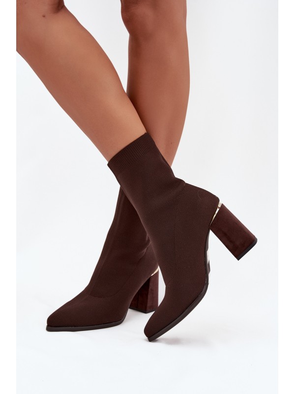 Fabric Slip-On Women's Heeled Boots Chocolate Virelle