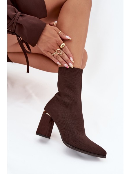 Fabric Slip-On Women's Heeled Boots Chocolate Virelle