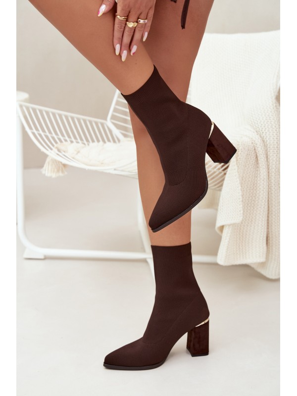 Fabric Slip-On Women's Heeled Boots Chocolate Virelle