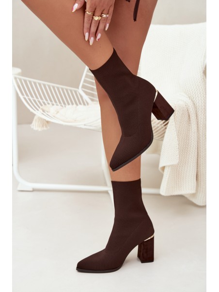 Fabric Slip-On Women's Heeled Boots Chocolate Virelle