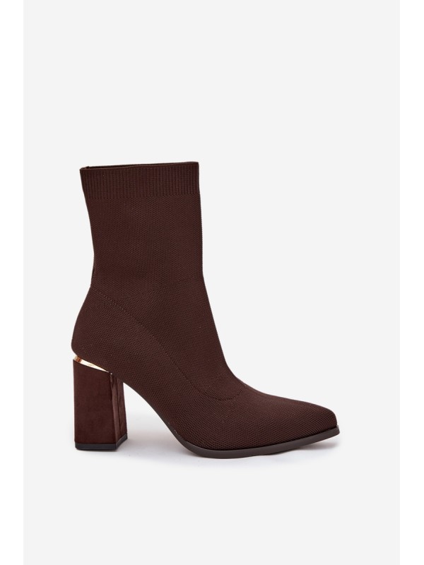 Fabric Slip-On Women's Heeled Boots Chocolate Virelle