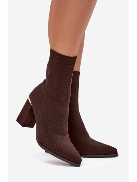 Fabric Slip-On Women's Heeled Boots Chocolate Virelle