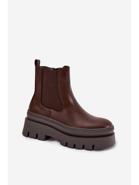 Insulated women's ankle boots on platform chocolate Ismira