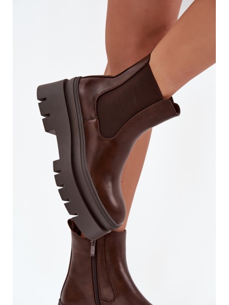 Insulated women's ankle boots on platform chocolate Ismira