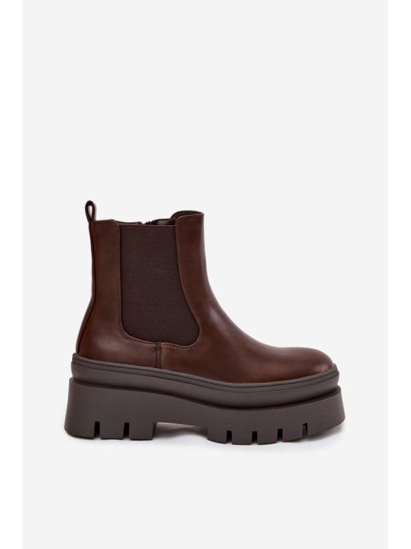Insulated women's ankle boots on platform chocolate Ismira