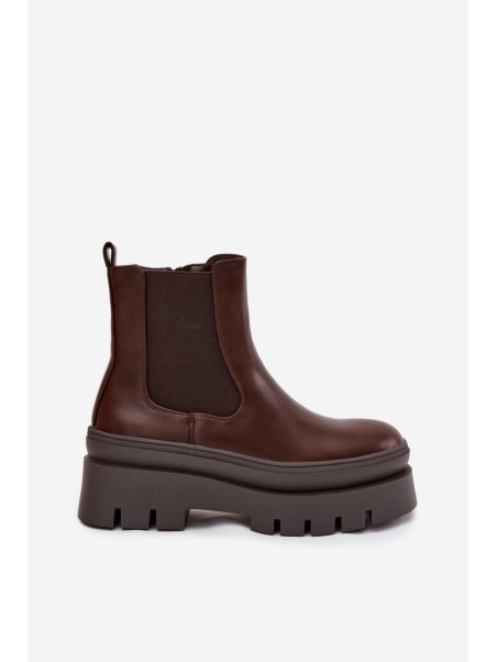Insulated women's ankle boots on platform chocolate Ismira