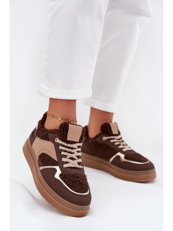 Women's Platform Sneakers with Sheepskin Brown Frelina