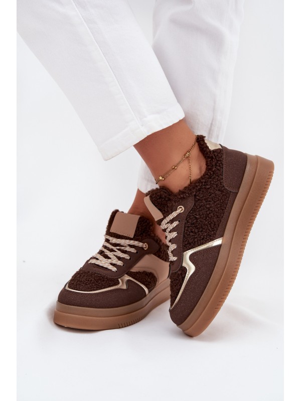 Women's Platform Sneakers with Sheepskin Brown Frelina 2