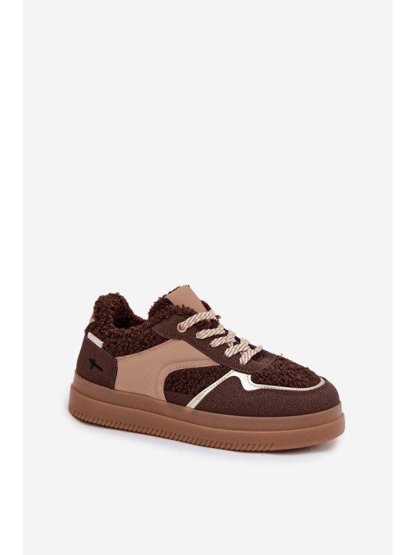 Women's Platform Sneakers with Sheepskin Brown Frelina