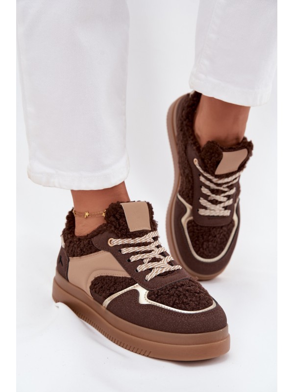 Women's Platform Sneakers with Sheepskin Brown Frelina