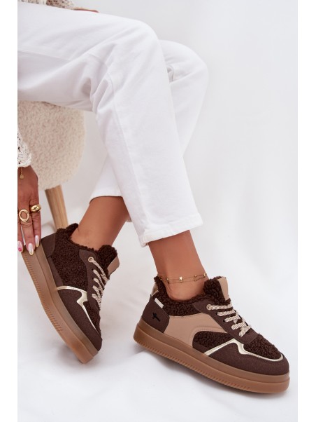 Women's Platform Sneakers with Sheepskin Brown Frelina