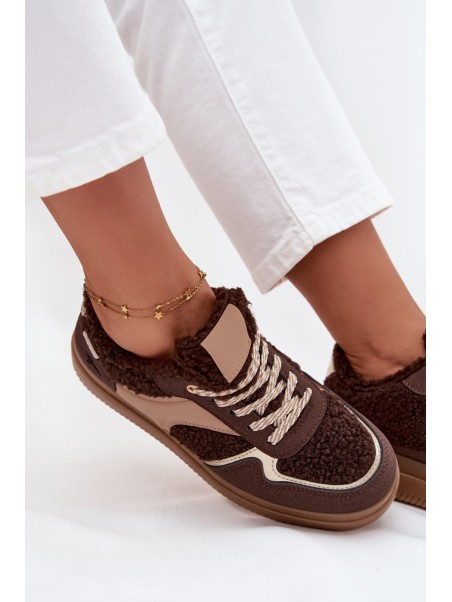 Women's Platform Sneakers with Sheepskin Brown Frelina