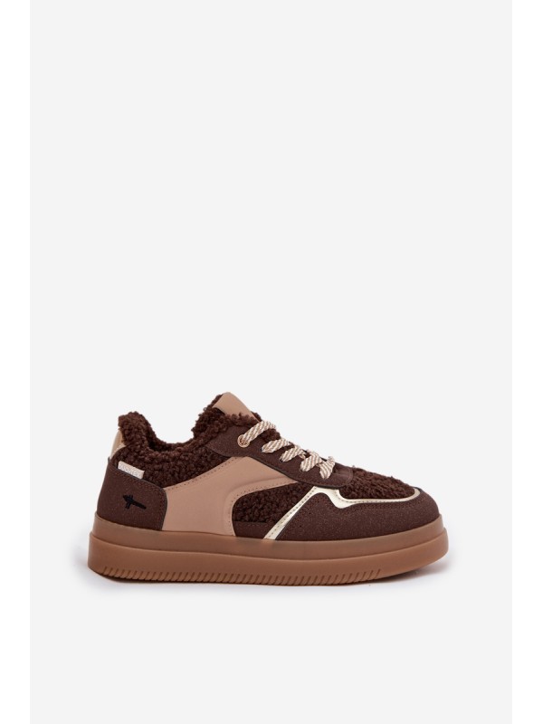 Women's Platform Sneakers with Sheepskin Brown Frelina