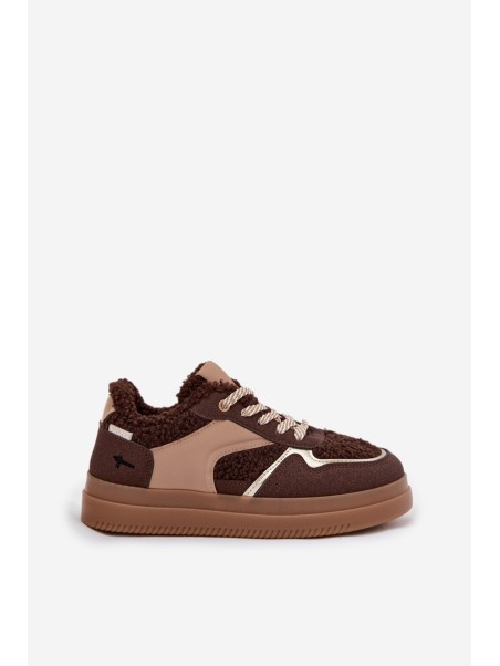 Women's Platform Sneakers with Sheepskin Brown Frelina