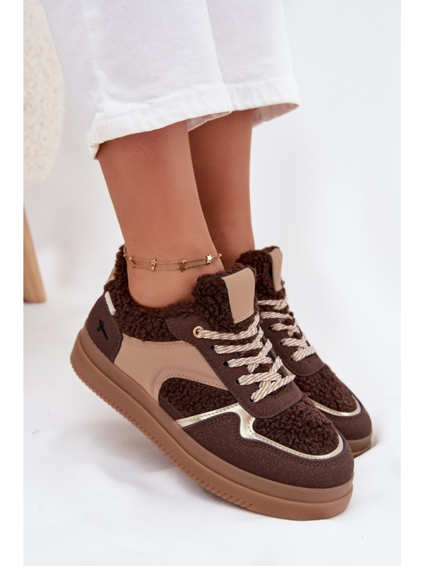 Women's Platform Sneakers with Sheepskin Brown Frelina