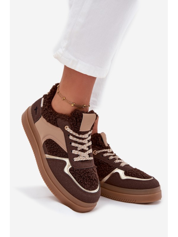Women's Platform Sneakers with Sheepskin Brown Frelina
