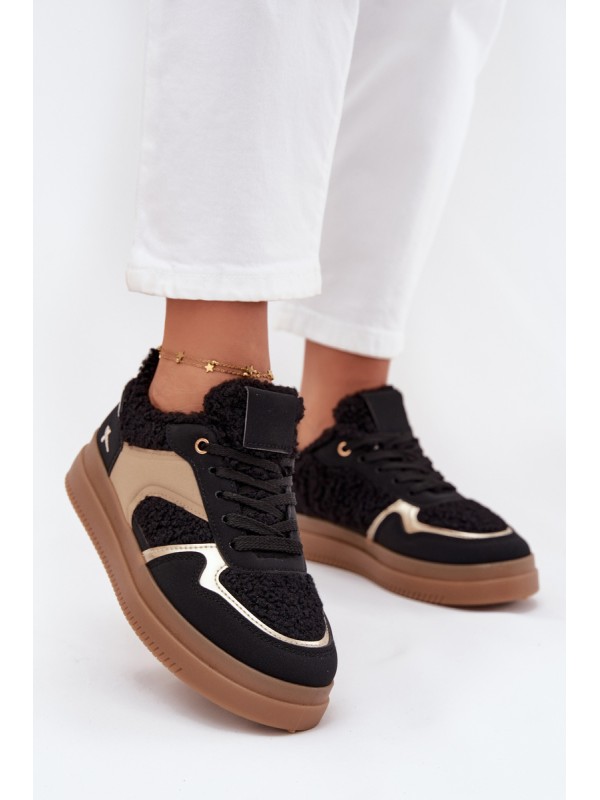 Women's Platform Sneakers with Sheepskin Black Frelina