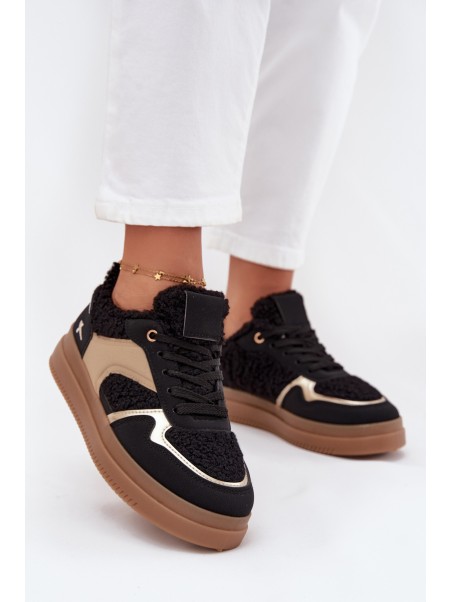 Women's Platform Sneakers with Sheepskin Black Frelina