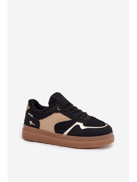 Women's Platform Sneakers with Sheepskin Black Frelina