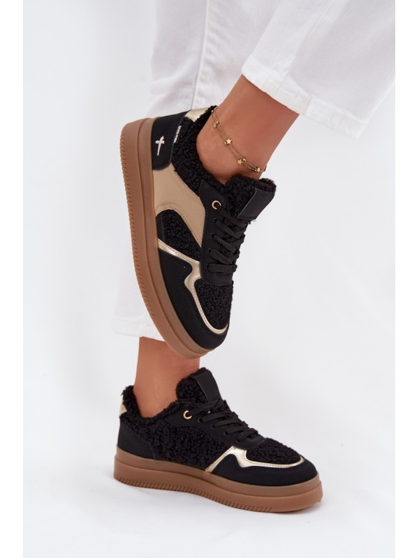 Women's Platform Sneakers with Sheepskin Black Frelina
