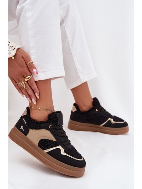 Women's Platform Sneakers with Sheepskin Black Frelina