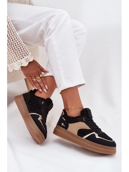 Women's Platform Sneakers with Sheepskin Black Frelina
