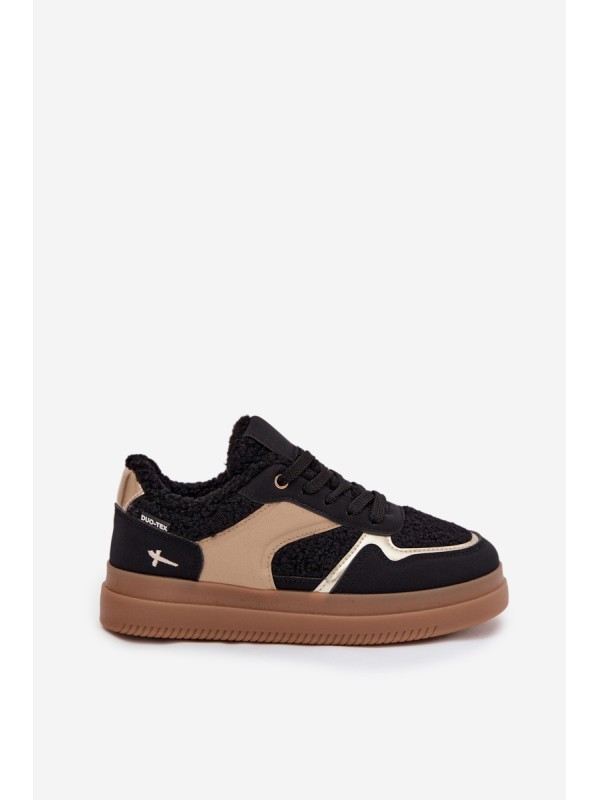 Women's Platform Sneakers with Sheepskin Black Frelina