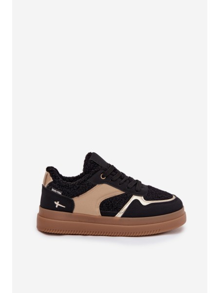 Women's Platform Sneakers with Sheepskin Black Frelina