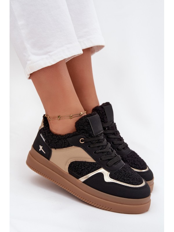 Women's Platform Sneakers with Sheepskin Black Frelina