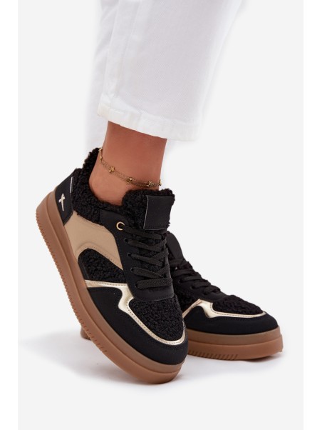 Women's Platform Sneakers with Sheepskin Black Frelina