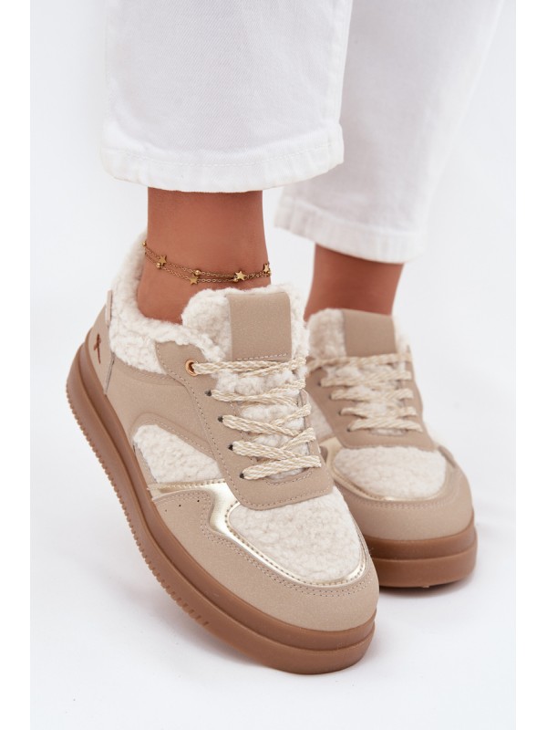 Women's Platform Sneakers with Sheepskin Beige Frelina