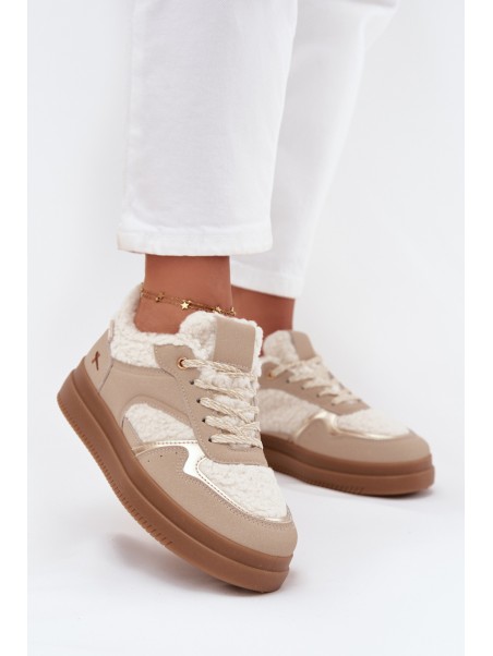 Women's Platform Sneakers with Sheepskin Beige Frelina