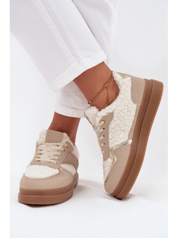 Women's Platform Sneakers with Sheepskin Beige Frelina