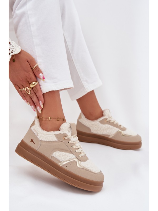 Women's Platform Sneakers with Sheepskin Beige Frelina