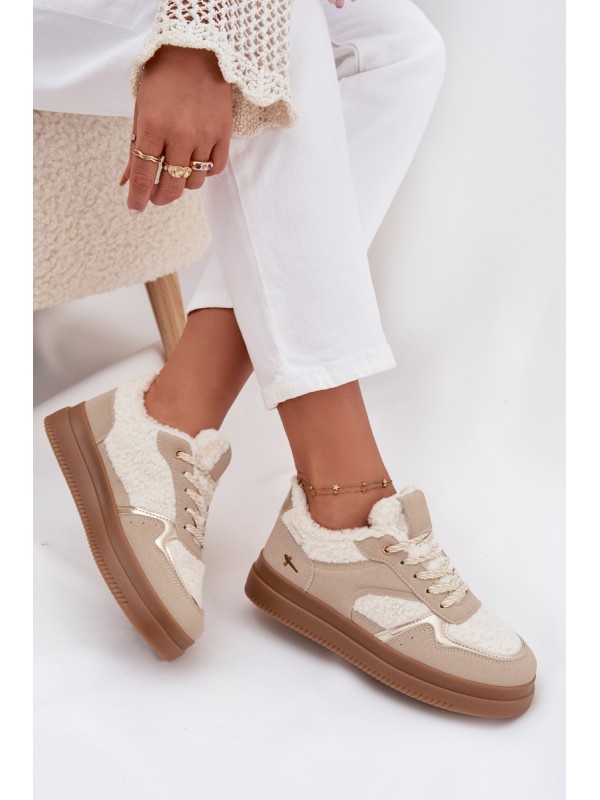 Women's Platform Sneakers with Sheepskin Beige Frelina