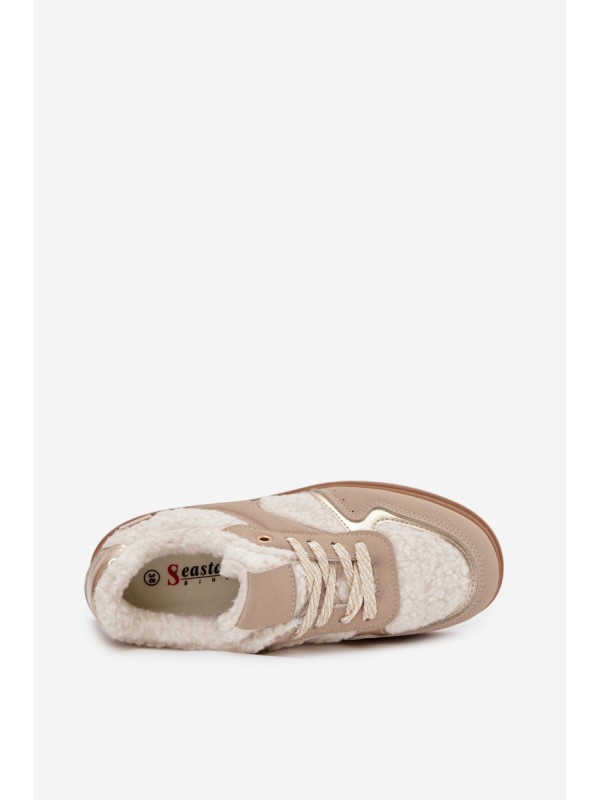 Women's Platform Sneakers with Sheepskin Beige Frelina